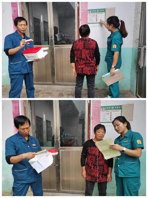 到时庄村贫困人员王云玲家进行随访服务,为其讲解家庭医生团队牌的